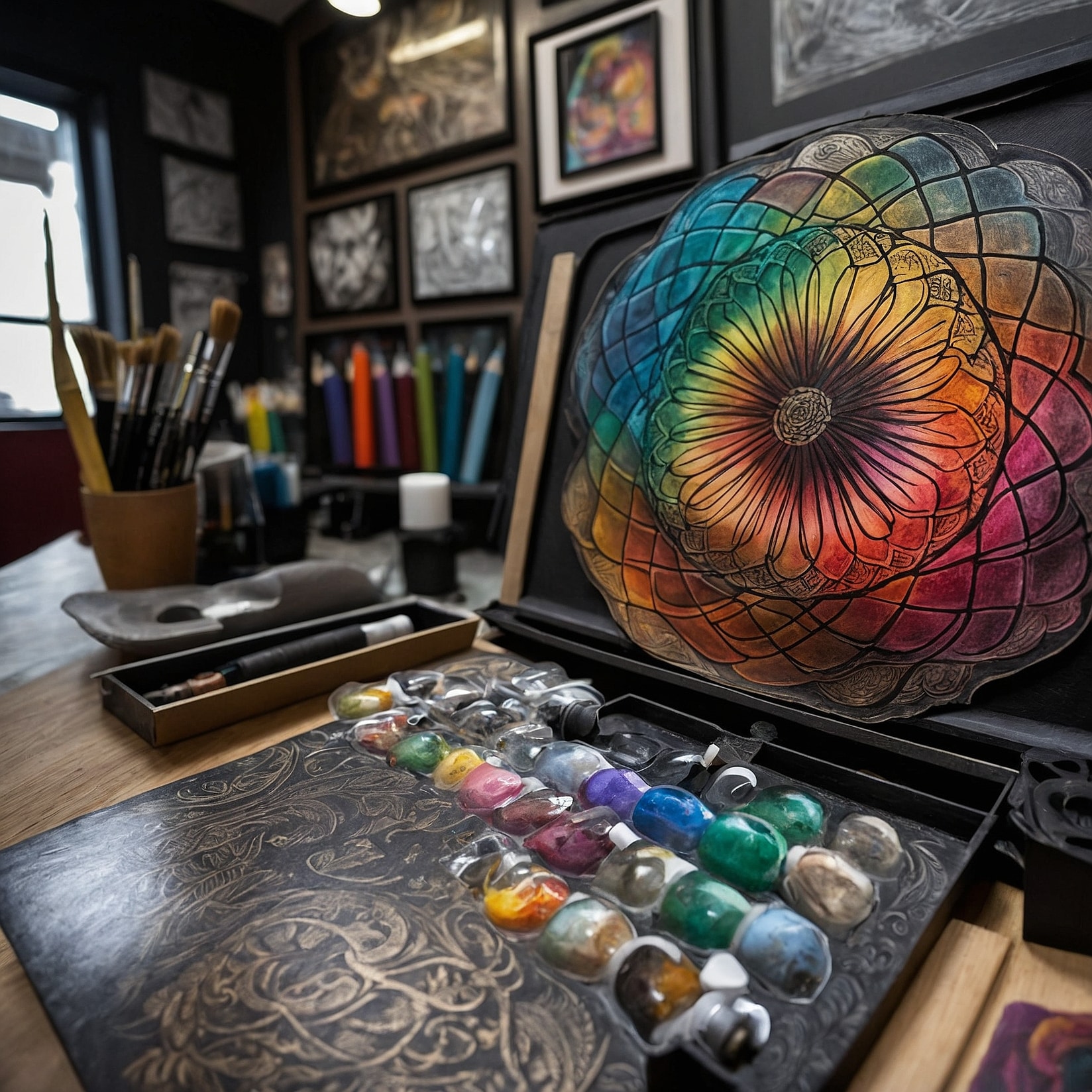 Artista tatuador trabajando
